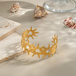 Золотой 304 женские браслеты-манжеты из нержавеющей стали, солнце, золотые, внутренний диаметр: 2x2-3/8 дюйм (5.2x6.1 см)