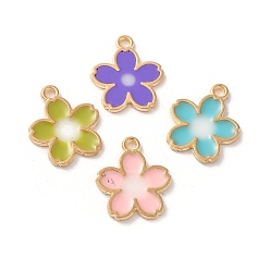 (52) Непрозрачная лаванда Подвески из эмали и сплава, золотые, цветочный шарм, разноцветные, 17x15x1.5 мм, отверстие : 1.8 мм