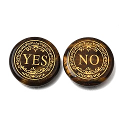 Tiger Eye Engraved Natural Tiger Eye Decision Stones, Fortune Telling Stones, Flat Round with Yes & No Pattern, 25x4.5~6mm