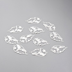 Серебро 304 соединительные звенья нержавеющие, слеза с птицей, серебряные, 33.5x18.5x1.5 мм, отверстие : 1.6 мм