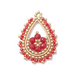 Красный Подвески из стеклянного бисера и окрашенного натурального малазийского нефрита., очарование слезы, с 201 соединительными кольцами из нержавеющей стали, красные, 35.5x26x4.5 мм, отверстие : 2.5 мм