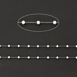 White Glass Round Beaded Chains, with 304 Stainless Steel Findings, Unwelded, with Spool, White, 3x3.5mm, about 16.40 Feet(5m)/Roll