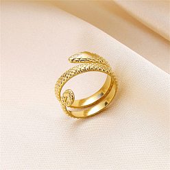 Golden 304 Stainless Steel Finger Rings, Snake, Golden, 17mm, US Size 7 1/4(17.5mm)