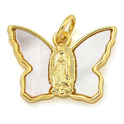 Настоящее золото 18K Латунные подвески с ракушками и соединительными кольцами, без кадмия и без свинца, бабочки прелести, реальный 18 k позолоченный, 12x17.5x3 мм, отверстие : 3 мм