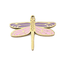 Средняя Орхидея 304 из нержавеющей стали шармы эмали, очарование стрекозы, реальный 14 k позолоченный, средне орхидеи, 12x15x1 мм, отверстие : 0.7 мм