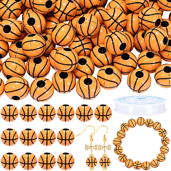 Basketball 200шт акриловые бусины, ремесло бусы, спортивные мячи, с 1рулонной эластичной кристаллической нитью, баскетбол, 11.5~11.9x11 мм, отверстие : 4 мм