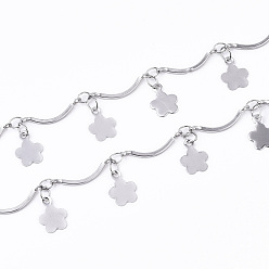 Нержавеющая Сталь Цвет Устойчивые к потускнению 304 цепи из нержавеющей стали с изогнутыми звеньями, зубчатая барная цепь, с цветочными прелестей, пайки, цвет нержавеющей стали, ссылка: 15x1x3.5 mm, отверстие : 1 мм, около 39.37 дюйм (1 м) / прядь