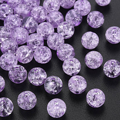 Violet Transparent Crackle Acrylic Beads, Round, Violet, 8x7mm, Hole: 1.8~2mm, about 1745pcs/500g