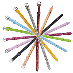 Color mezclado Correa de correa de reloj de cuero pu, correa de reloj, encajar encantos de diapositivas, con cierres de hierro, Platino, color mezclado, 8-3/4 pulgada (22.3 cm), 7.5x1.5 mm, 18 PC / sistema