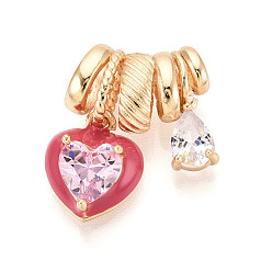 Индийский Красный Кулон из циркония, с эмалью, сердце, золотые, Индийская красная, 21.5 мм, отверстие : 4 мм