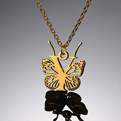 Letter Y 304 ожерелья с подвеской в виде бабочки из нержавеющей стали, золотые, Письмо Y, 15.75 дюйм (40 см)