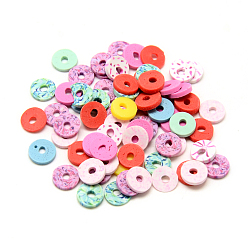 Couleur Mélangete Perles en fimo faits à la main, disque / plat rond, perles heishi, couleur mixte, 7~7.5x1~2mm, Trou: 2mm