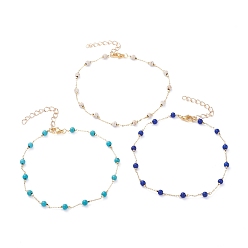 (52) Непрозрачная лаванда Круглые браслеты из синтетической бирюзы, с латунными кабельными цепями и 304 застежками омаров из нержавеющей стали, золотые, разноцветные, 9-1/2 дюйм (24 см)