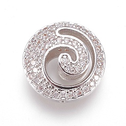 Platinum Brass Micro Pave Cubic Zirconia Beads, Flat Round, Clear, Platinum, 15x6mm, Hole: 1mm