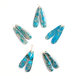 Имперская яшма Подвески из натуральной имперской яшмы, для изготовления ювелирных изделий, окрашенные, слеза, 45~45.5x12~12.5x4~4.5 мм, отверстие : 1 мм