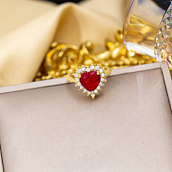 Золотой Регулируемые кольца для женщин с микропаве из латуни и кубическими цирконами, сердце прелести, золотые, 17x16 мм, размер США 7 1/4 (17.5 мм)