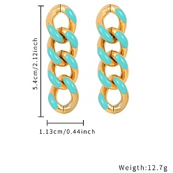 Golden 304 Stainless Steel Enamel Curb Chains Dangle Stud Earrings, Tassel Earrings, Golden, 54x11.3mm