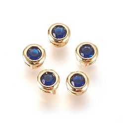 Синий Латуни циркония кубической подвески, многожильных ссылки, граненые, плоско-круглые, золотые, синие, 4.5x3 мм, отверстие : 1.5x0.8 мм