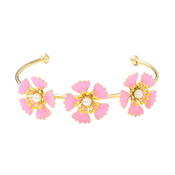 Pink Alloy Flower with Imitation Pearl Beaded Open Cuff Bangle for Women, Pink, Inner Diameter: 1-7/8x2-3/8 inch(4.8cm)