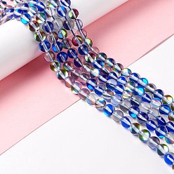 Синий Синтетические лунные лучи, круглые, синие, 8 мм, отверстие : 1 мм, около 48 шт / нитка, 14.57''~15.35'' (37~39 см)