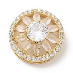 Прозрачный Стойка покрытие латунь кубический цирконий стекло плоские круглые многожильные звенья, реальный 18 k позолоченный, долговечный, без свинца и без кадмия, прозрачные, 16x7 мм, отверстие : 1x5 мм