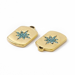 Aquamarine Vacuum Plating 201 Stainless Steel Pendants, with Rhinestone, Real 18K Gold Plated, Oval Rectangle with Star Charms, Aquamarine, 20.5x12.5x2mm, Hole: 1.4mm