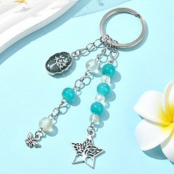 Зеленый Авантюрин Брелок из стекла, сплава и натурального зеленого авантюрина, с железными кольцами, 11.8 см