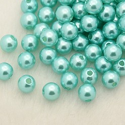 Aquamarine Imitation Pearl Acrylic Beads, Dyed, Round, Aquamarine, 4x3.5mm, Hole: 1mm, about 18100pcs/pound