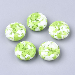 Lime Resin Beads, Imitation Gemstone Chips Style, Flat Round, Lime, 26x10mm, Hole: 3mm