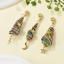 Разноцветный Подвесные украшения из гальванизированного натурального кварцевого кристалла в виде проволоки, с подвесками в виде луны, звезд и молний из нержавеющей стали и застежками-лобстерами, красочный, 53~62 мм, 3 шт / комплект