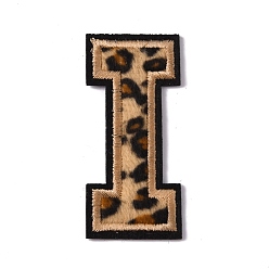 Letter I Polyester Computerized Embroidery Cloth Iron On Sequins Patches, Leopard Print Pattern Stick On Patch, Costume Accessories, Appliques, Letter.I, 61x27.5x1.5mm