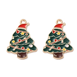 Рождественская елка Подвески из эмали и сплава, Новогодняя тема, золотой свет, рождественская елка, 25.5x18x1.2 мм, отверстие : 1.8 мм