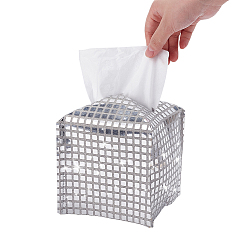 Квадрат Складные коробки для хранения салфеток из блестящей искусственной кожи и пайеток, органайзер для бумажных полотенец, серебро , квадратный, 13x13x13 см