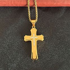 Doré  Religion 304 Colliers pendentifs en acier inoxydable, cristal et strass pour hommes, croix, or, 23.62 pouce (60 cm)