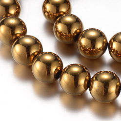 с Золотистым Покрытием Гальванизировать магнитные нити шарик синтетический гематит, класс А, круглые, с золотым покрытием, 10 мм, отверстие : 1.2 мм, около 43 шт / нитка, 15.7 дюйм (40 см)