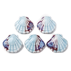 Pale Turquoise Jingdezhen Ceramic, Handmade Porcelain Beads, for Home Decoration and Fish Tank Landscaping, DIY Accessories, Shell Shape, 5pcs/set, Pale Turquoise, 31x29x12mm, Hole: 2.5mm