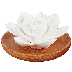 Blanco Difusor de aromaterapia con forma de flor de loto de porcelana y base de madera., Difusor de aceites esenciales para el hogar, la oficina y el coche, blanco, 102.5x46 mm