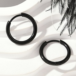 Черный 202 обруч серьги из нержавеющей стали замке, гипоаллергенные серьги, с 316 хирургическим стержнем из нержавеющей стали, ионное покрытие (ip), чёрные, 15x2 мм
