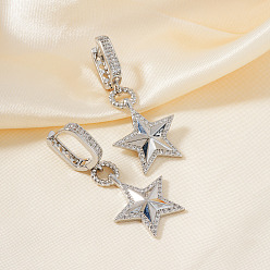 Серебро Элегантные серьги-кольца из латуни с прозрачным кубическим цирконием в форме звезды, серебряные, 42x19 мм