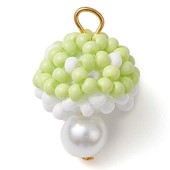 Желто-Зеленый Бисер бисерные подвески, с железной петлей, подвески-грибы, желто-зеленый, 26.5x18x18 мм, отверстие : 3 мм