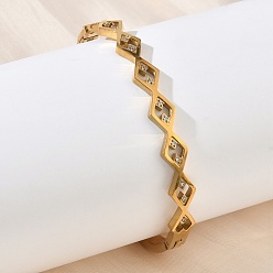 Золотой 7мм 304 Браслеты-подвески из нержавеющей стали с прозрачными кубическими циркониями в форме ромба для женщин, золотые, внутренний диаметр: 1.97x2.36 дюйм (5x6 см)