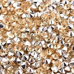 Бледно-Золотистый Имитация taiwan акриловый горный хрусталь указал назад кабошоны, граненые, алмаз, бледно золотарник, 3x2 мм
