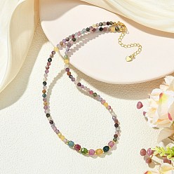 Tourmaline Natural Multicolor Tourmaline Faceted Graduated Beaded Necklaces, Cube and Round, Golden, 15.87 inch(40.3cm)