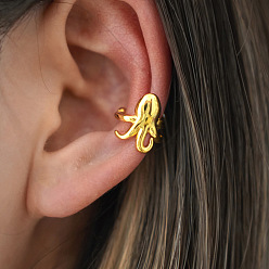 Golden 304 Stainless Steel Clip-on Earrings, Squid, Golden, 15.8x20mm