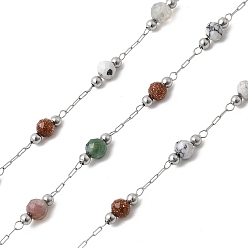 Нержавеющая Сталь Цвет Бусины из драгоценных камней ручной работы и 316 круглые звенья из нержавеющей стали, пайки, с катушкой, цвет нержавеющей стали, Коннекторы : 2x0.5x0.2 мм, около 16.40 футов (5 м) / рулон