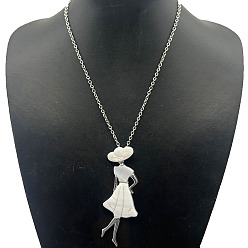 Белый Сплав паве натуральный ракушка женщина кулон ожерелья, платина, белые