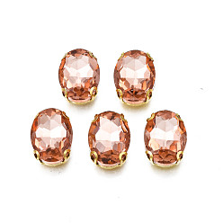 Dark Salmon Sew on Rhinestone, Transparent Glass Rhinestones, with Iron Prong Settings, Faceted, Oval, Dark Salmon, 14x10x6mm, Hole: 1mm