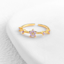 Фиолетовый Регулируемые манжеты-кольца из латуни с микропаве из кубических цирконий, золотые, фиолетовые, внутренний диаметр: регулируемый