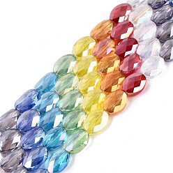 (52) Непрозрачная лаванда Гальванизируйте прозрачное стекло бисер нитей, овальные, с покрытием AB цвета, граненые, разноцветные, 10.5~11x8x5 мм, отверстие : 1.2~1.4 мм, около 32~36 шт / нитка, 13.98~15.91 дюйм (35.5~40.5 см)