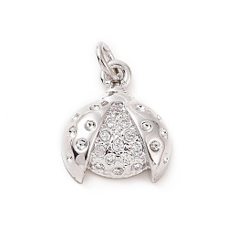 Platinum Brass Micro Pave Cubic Zirconia Charms, with Jump Ring, Ladybird Charm, Platinum, 13x11x3.5mm, Hole: 2.8mm